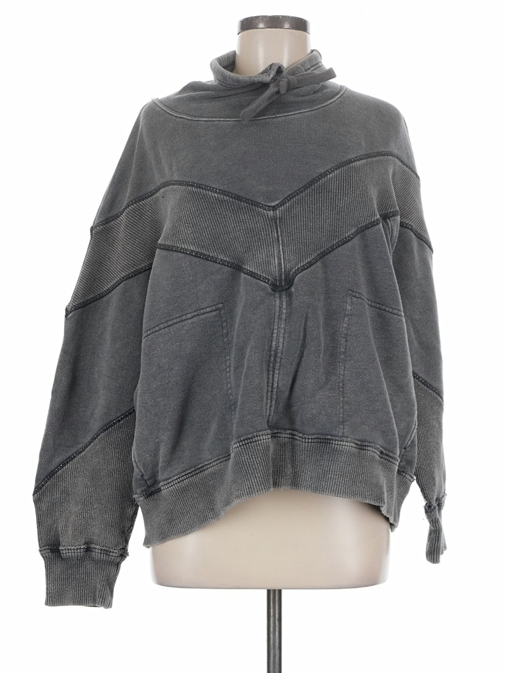 FP Movement by Free People Washed Charcoal Tie Funnel Neck Pullover